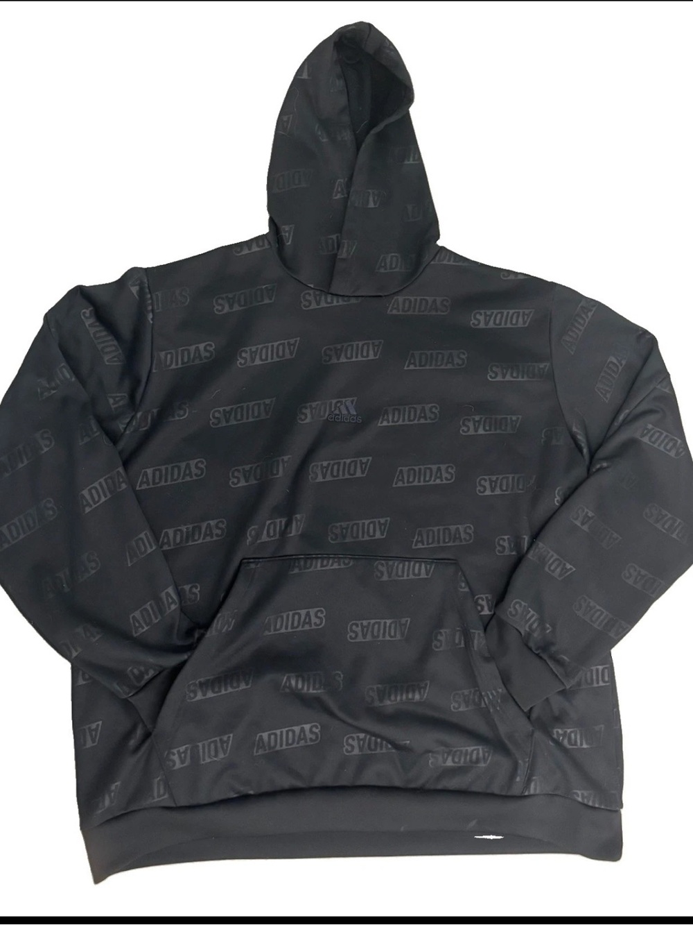 Adidas Hoodie Men's Size 2XL Black Allover print AOP Logo Fleece Pullover